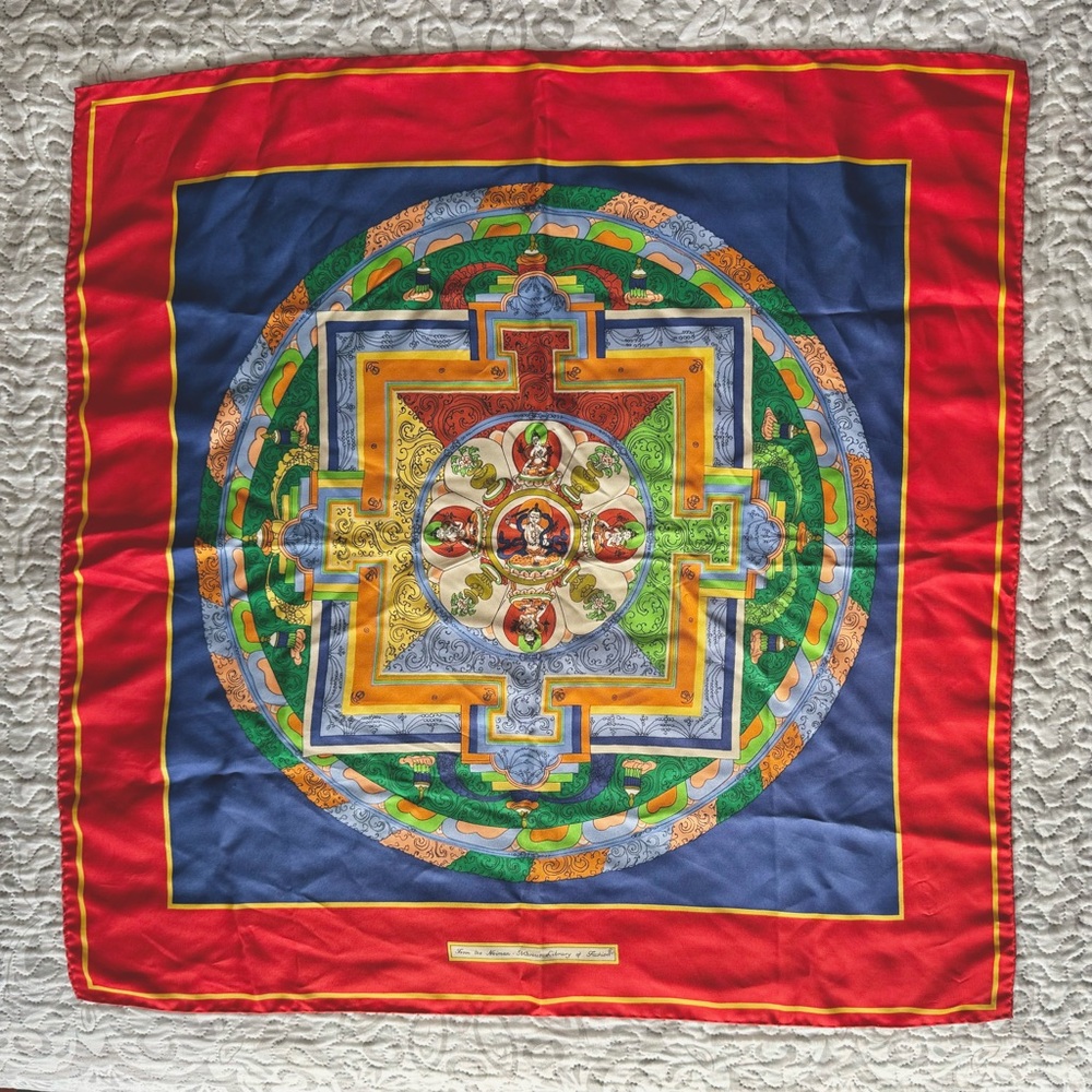 RARE Neiman Marcus Red and Blue Mandala silk scarf